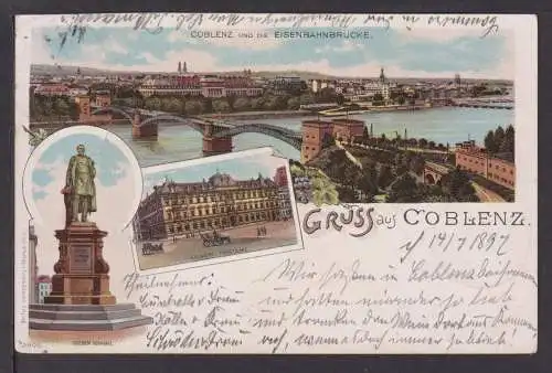 Ansichtskarte Koblenz Rheinland-Pfalz Litho Eisenbahnbrücke 1897 Bad Ems