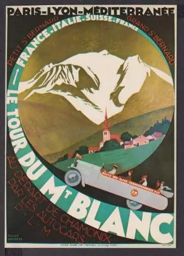 Jugendstil Art Nouveau Künstler Ansichtskarte Le Tour du Mt Blanc Automobile