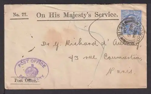 Großbritannien Postsache Postoffice Secretäry London EF 2 1/2d On his Majestys