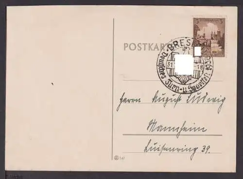 Deutsches Reich Postkarte Breslau SST Deutsches Sport u. Turnfest Mannheim