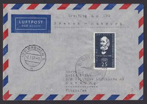 Flugpost Brief Air Mail DDR Lufthansa Berlin Hamburg EF 547