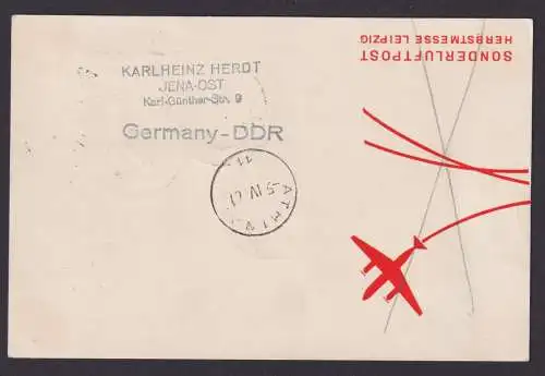 Flugpost Brief Air Mail SABENA Brüssel Belgien Athen Griechenland Zuleitung DDR