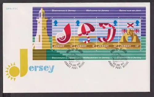 Briefmarken Jersey Großbritannien Europa Brief Block 1975 Willkommen in Jersey