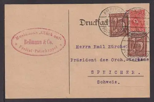 Deutsches Reich Infla Auslands Karte Pottschappel Sachsen 1922 Speicher Schweiz