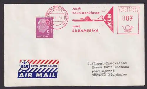 KLM Flugpost Brief Air Mail Bund Heuss + AFS Absenderfreistempel Frankfurt 1959