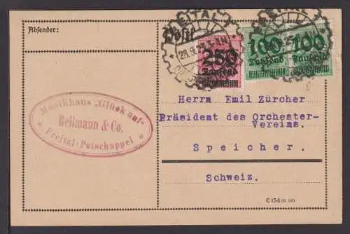 Deutsches Reich Infla Auslands Karte Pottschappel Sachsen 1923 Speicher Schweiz