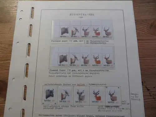 Südafrika 1124-8 Tiere Spezial Lot Versuchsdrucke mit Streifen in selt. Papieren