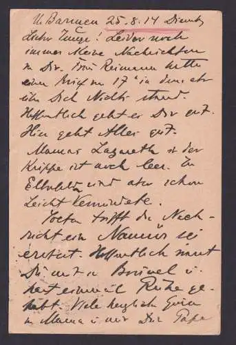 Deutsches Reich Feldpost Karte Barmen Maasarmee 9. Kavalerrie I. Weltkrieg