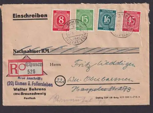 All. Besetzung R Brief Landpoststempel Ehmen über Fallersleben Not R-Zettel nach