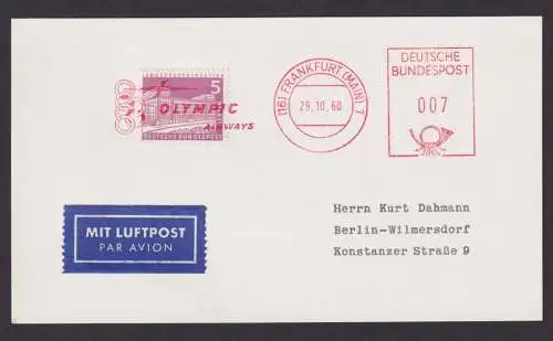 Flugpost Brief Air Mail Sport Olympia Berlin Bauten + AFS Absenderfreistempel