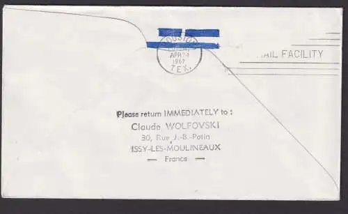 Flugpost Brief Air Mail Air France Erstflug Paris Frankreich Houston Texas USA