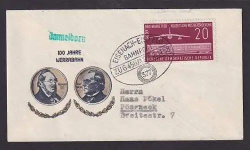 DDR Brief Bahnpost Eisenach Eisfeld Zug 456/482 100J.Wehrbahn Pössneck Thüringen