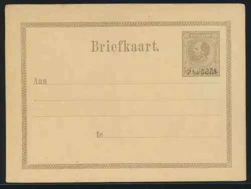 Surinam Ganzsache Karte 7 1/2 auf 15c postal stationery King Wilhelm