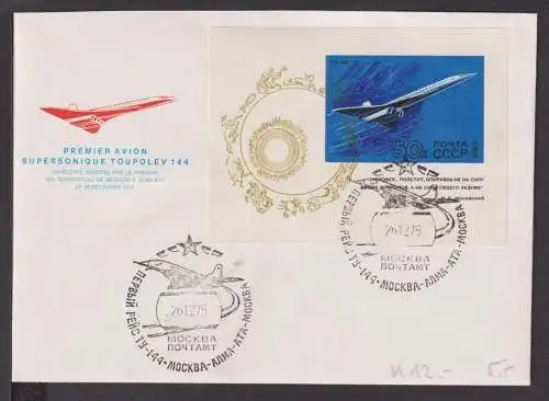 Briefmarken Russland Europa Brief Block 1975 1. Überschallflug Tupolev 144