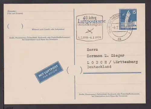 Flugpost airmail Berlin Ganzsache 15 Pfg. Stadtbilder schöner SST Schwäbisch