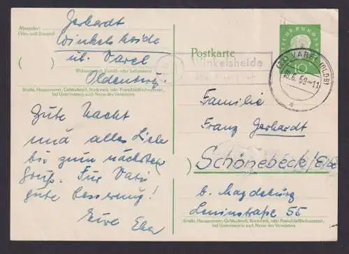 Briefmarken Bund Varel Oldenburg Landpoststempel Winkelsheide a. Heuss Ganzsache