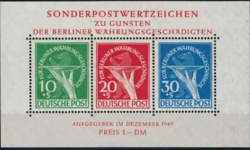 Berlin Block 1 Berliner Währungsgeschädigte 1949 Luxus postfrisch MNH 950,00