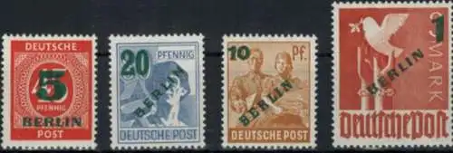 Berlin 64-67 Grünaufdruck Luxus postfrisch MNH Ausgabe 1949 Kat-Wert 280,00