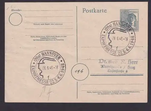 Briefmarken All. Besetzung Gemeinschaft Ganzsache SST Hannover Exportmesse 1948