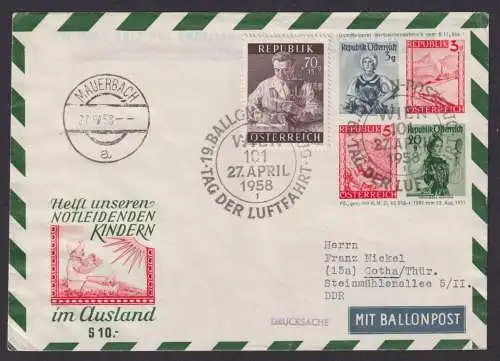 Ballon Flugpost Brief Air Mail Österreich Privatganzsache 4 WST Trachten Wien