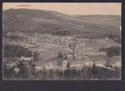 Ansichtskarte Jonsdorf Sachsen Ortsansicht von oben mit Bergpanorama nach