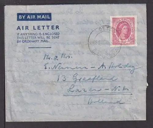 Flugpost airmail Rhodesien Nyasaland Afrika Ganzsache Aerogramm Laren Niederland