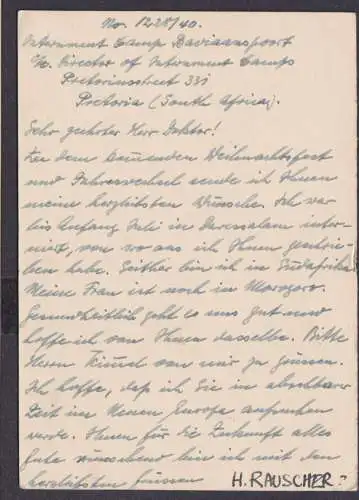 Kriegsgefangenen Interniertenpost Baviaansport Pretoria Südafrika NS-Zensur
