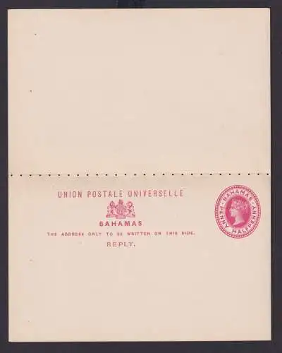 Bahamas Ganzsache Queen Victoria 1p Frange und Antwort postal stationery