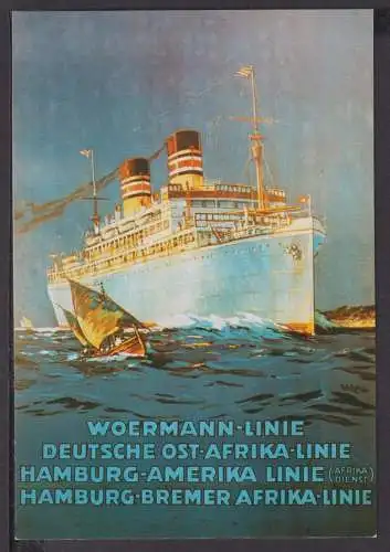 Art Deco Reklame Künstler Ansichtskarte Schifffahrt Schiffe Marine Woermann