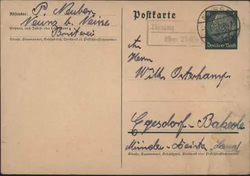 Deutsches Reich Ganzsache Landpoststempel Nemitz üb. Neisse Nysa Schlesien Polen