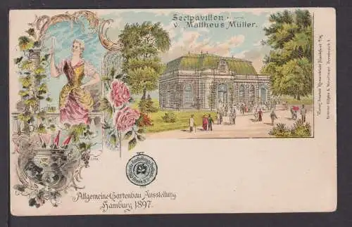 Litho Ansichtskarte Hamburg Gartenbau Ausstellung Sectpavillon Mattheus Müller