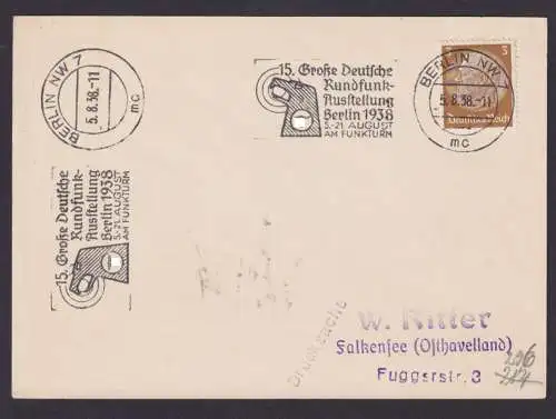 Deutsches Reich Postkarte Berlin selt. SST Dt. Rundfunkausstellung Falkensee