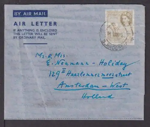 Flugpost airmail Rhodesien Afrika Ganzsache Aerogramm Amsterdam Niederland