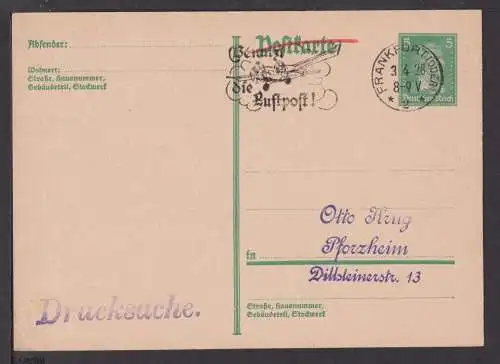 Flugpost airmail Deutsches Reich Ganzsache MaschSST Frankfurt Benutzt Luftpost