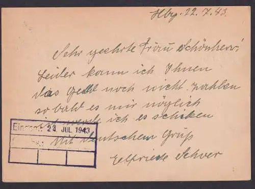 Hamburg C Deutsches Reich Postkarte Ganzsache Maschinen Werbestempel Postscheck-