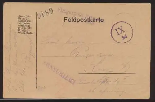 Flugpost air mail Polen viol. L1 Fliegerpost aus der Belagerung Przemysl Zensur