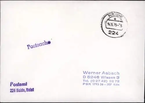 Bund Brief Postsache von Heide Schleswig Holstein nach Wissen 14.5.1975