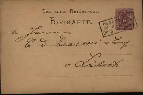 Deutsches Reich Ganzsache 5 Pfg. mit Stempel R 3 Oldenburg Holstein n. Lübeck