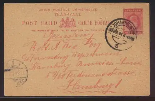 Transvaal Afrika Ganzsache Johannesburg nach Hamburg Africa postal stationery