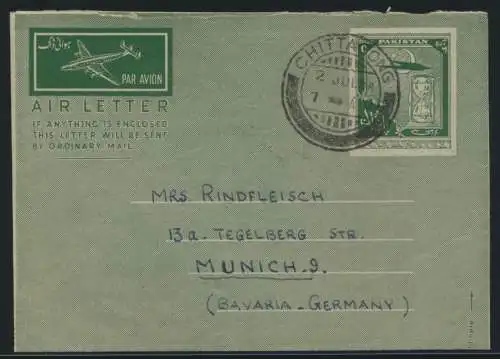 Flugpost Pakistan airmail Chittagong Bangladesch nach München Aerogramm postal