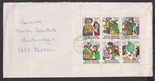 Briefmarken DDR Deutschland Brief Block 1977 Sechse kommen durch die ganze Welt