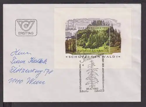 Briefmarken Österreich Europa Brief Block 1985 Jahr des Waldes