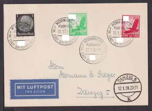 Flugpost airmail Deutsches Reich Brief Hindenburg SST Nürnberg Flughafen Danzig