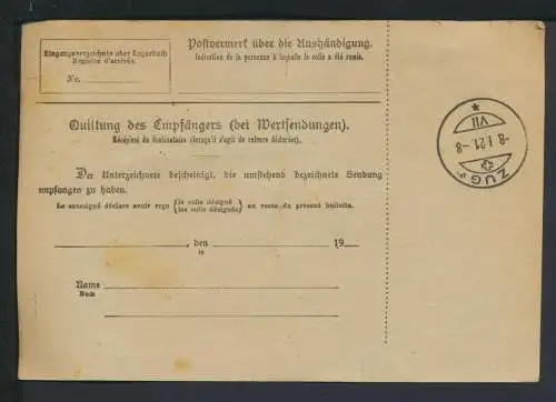 Deutsches Reich Infla Paketkarte MEF Germania Trier Rheinland-Pfalz Zug Schweiz