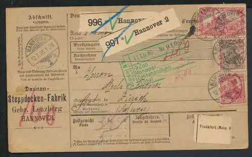 Deutsches Reich MIF 78 A plus Germania Paketkarte Hannover Niedersachsen 1905