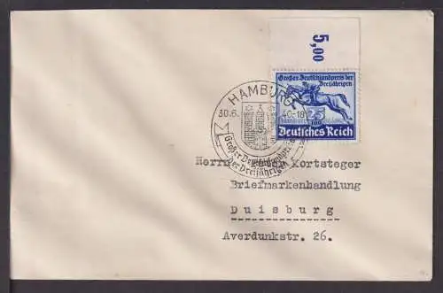 Brief Hamburg SST Großer Deutschlandpreis der Dreijährigen 1940 Duisburg NRW