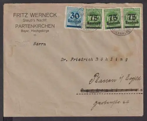 Deutsches Reich Infla Brief Partenkirchen Bayern 1923 Plauen Sachsen