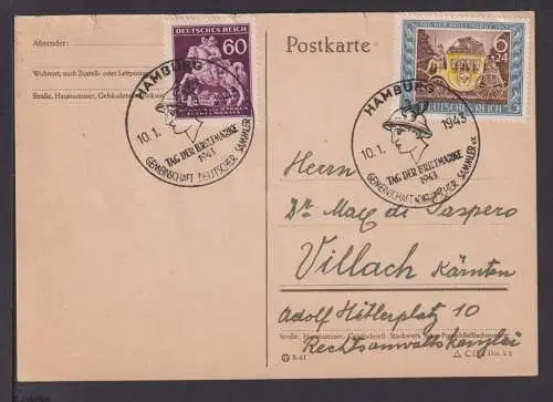 Karte Hamburg SST Tag der Briefmarke Philatelie 1943 Villach Österreich als FDC