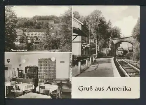 Ansichtskarte Amerika Penig Sachsen Bahnhof Gesamtansicht Gaststube