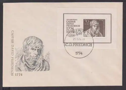 Briefmarken DDR Deutschland Brief Block 1974 Caspar David Friedrich